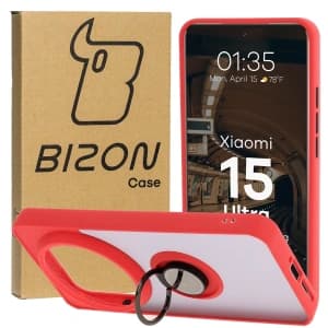 Bizon Case Hybrid Ring Xiaomi 15 Ultra smoky with a red frame