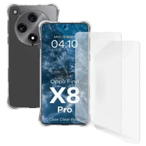 Bizon Case Clear Pack Hülle + 2x Displayschutzglas für Oppo Find X8 Pro