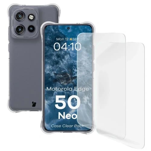 Bizon Case Clear Pack Hülle + 2x Schutzglas Motorola Edge 50 Neo