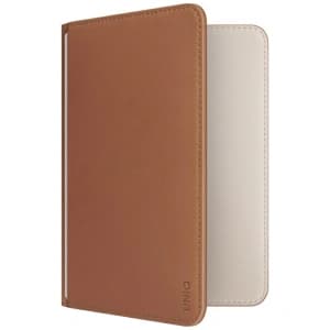UNIQ Belmont passport case with Apple Find My, RFID blocking, caramel beige.