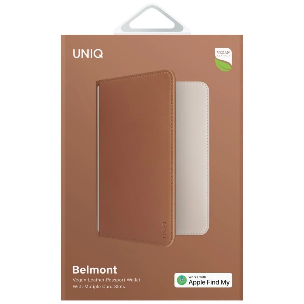 UNIQ Belmont passport case with Apple Find My, RFID blocking, caramel beige. - 6
