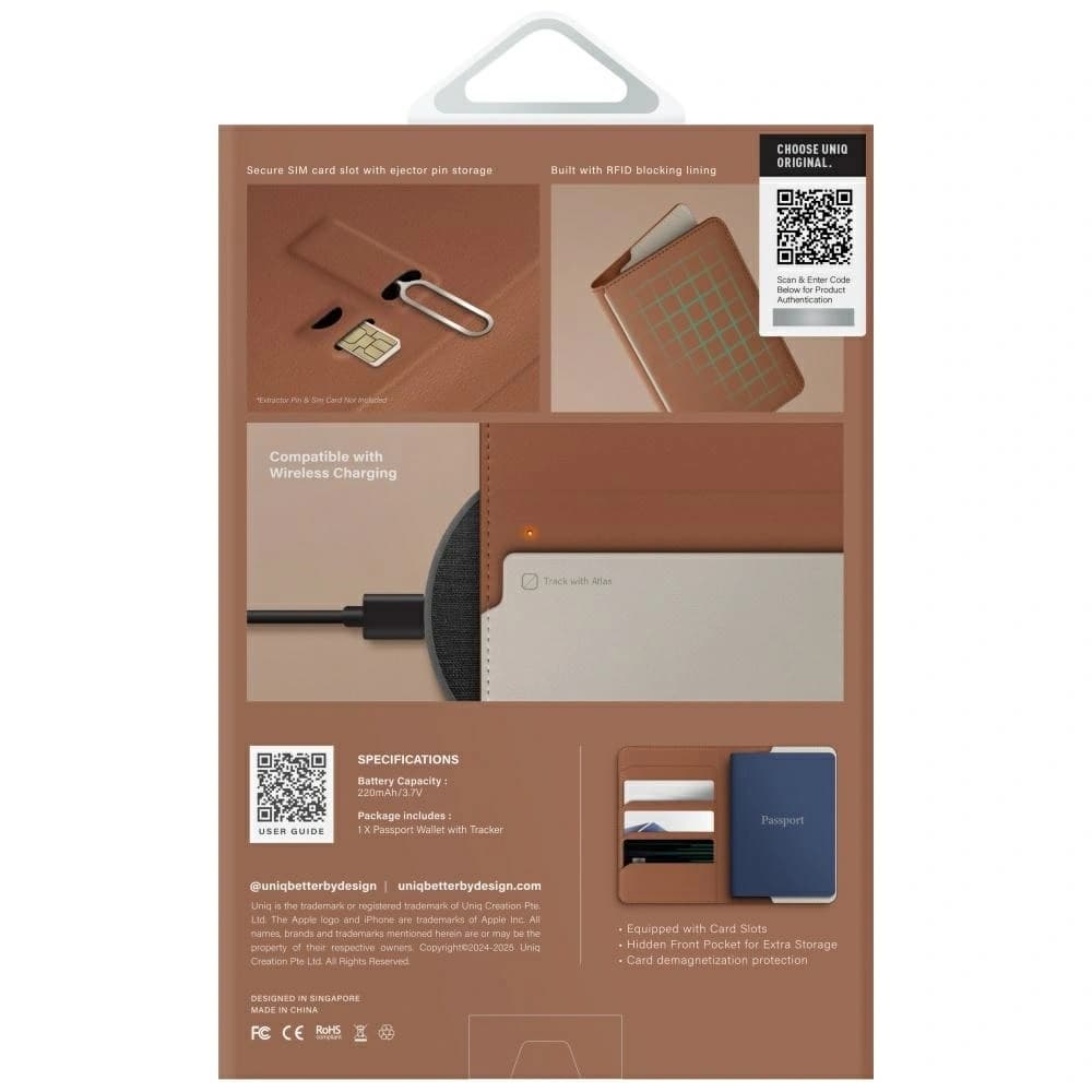 UNIQ Belmont passport case with Apple Find My, RFID blocking, caramel beige. - 7