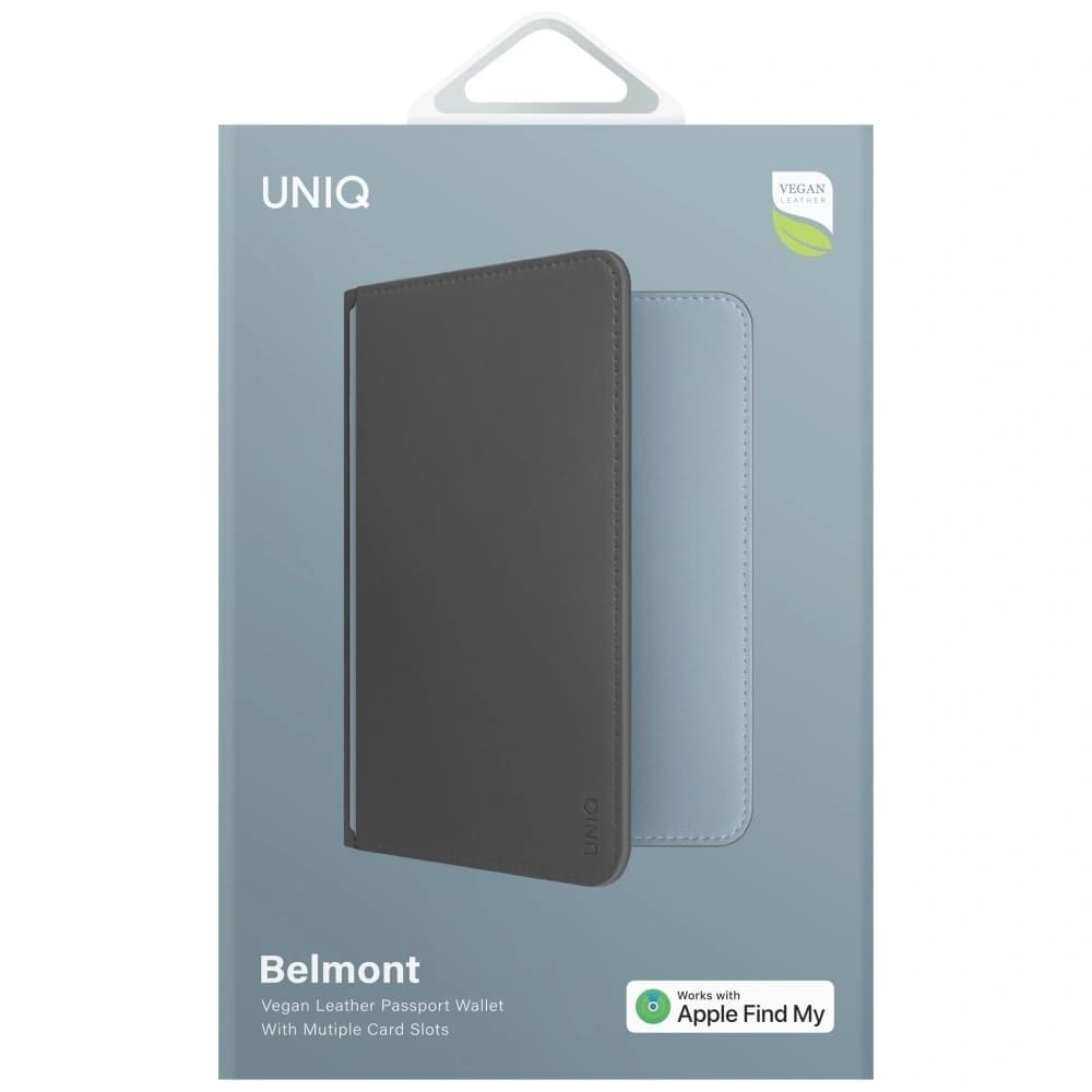 UNIQ Belmont Passport Case with Apple Find My, RFID Block, Gray-Blue - 6