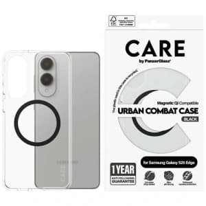 Etui CARE by PanzerGlass Flagship Urban Combat Black QI do Samsung Galaxy S25 Edge przezroczysty