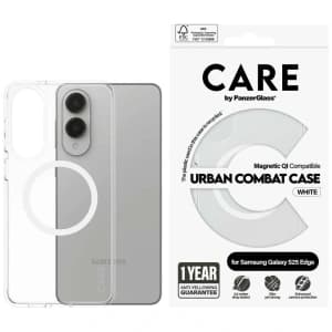 Etui CARE by PanzerGlass Flagship Urban Combat White QI do Samsung Galaxy S25 Edge przezroczysty