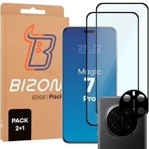 Bizon Edge 3D Pack 2x gehärtetes Glas + 1x Objektivschutz für Honor Magic7 Pro