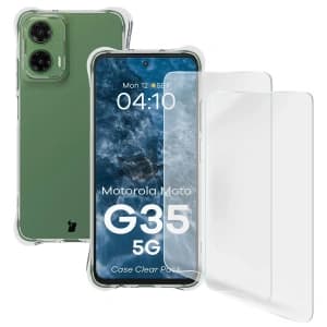 Bizon Case Clear Pack Hülle + 2x Displayschutzfolie Motorola Moto G35 5G