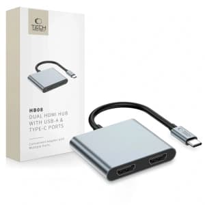 Tech-Protect HB08 HUB 4in1 USB-C, USB-A 2.0, 2xHDMI 4K 60Hz Space Grey