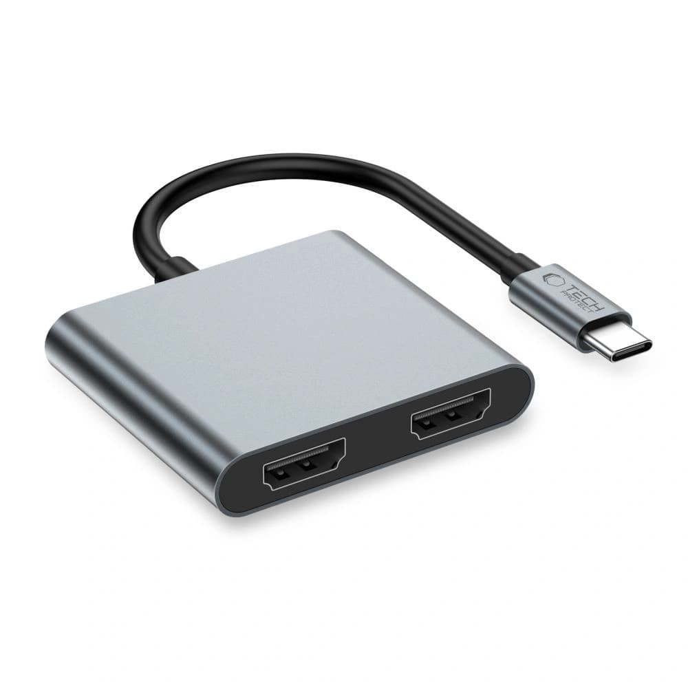 Tech-Protect HB08 HUB 4in1 USB-C, USB-A 2.0, 2xHDMI 4K 60Hz Space Grey - 2