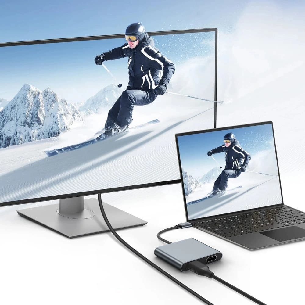 Tech-Protect HB08 HUB 4in1 USB-C, USB-A 2.0, 2xHDMI 4K 60Hz Space Grey - 5