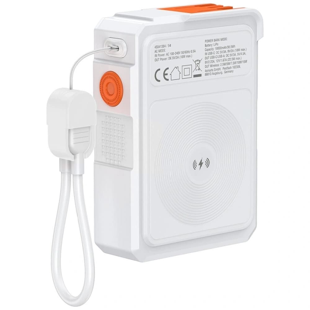 4smarts Hybrid-Ladegerät 6in1 USB-C / USB-A PD 22,5W mit einer 10000mAh Powerbank, Qi Wireless Charging, weißem USB-C-Kabel - 2
