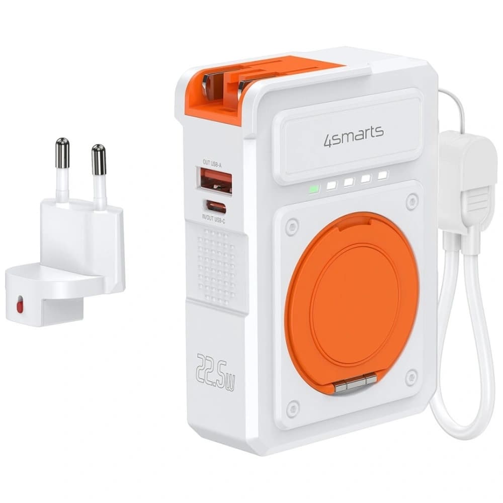 4smarts Hybrid-Ladegerät 6in1 USB-C / USB-A PD 22,5W mit einer 10000mAh Powerbank, Qi Wireless Charging, weißem USB-C-Kabel - 4