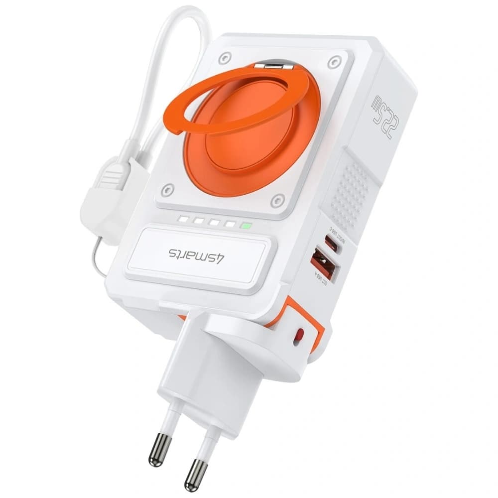 4smarts Hybrid-Ladegerät 6in1 USB-C / USB-A PD 22,5W mit einer 10000mAh Powerbank, Qi Wireless Charging, weißem USB-C-Kabel - 5