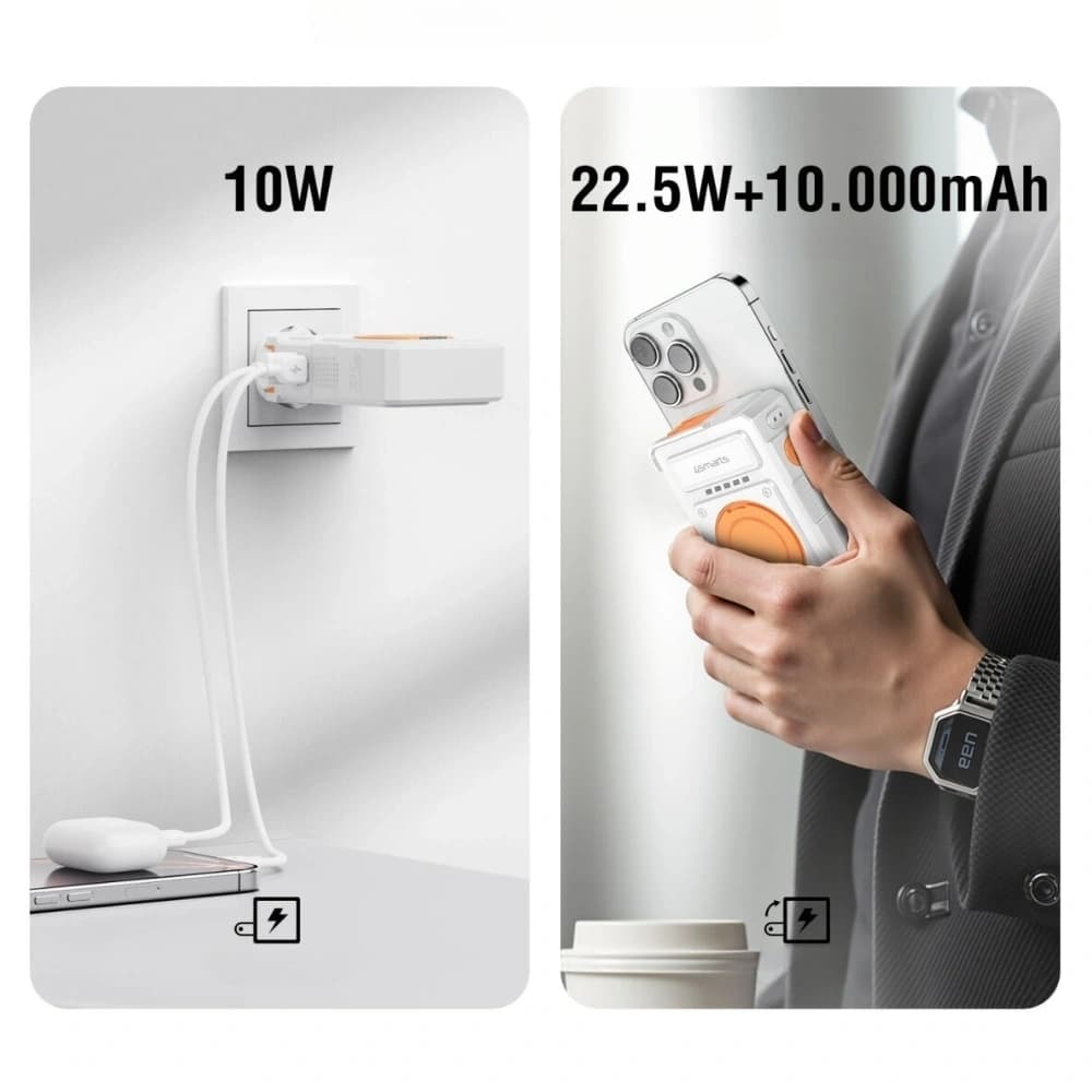 4smarts Hybrid-Ladegerät 6in1 USB-C / USB-A PD 22,5W mit einer 10000mAh Powerbank, Qi Wireless Charging, weißem USB-C-Kabel - 9