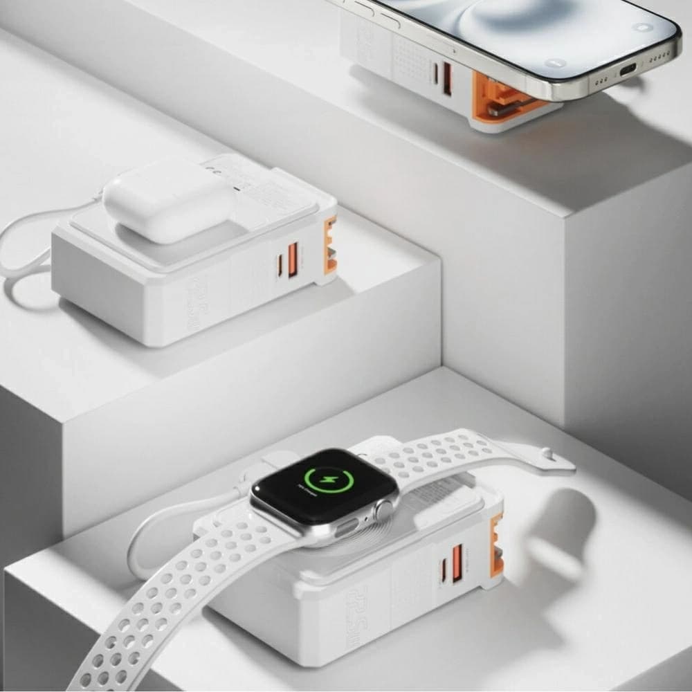 4smarts Hybrid-Ladegerät 6in1 USB-C / USB-A PD 22,5W mit einer 10000mAh Powerbank, Qi Wireless Charging, weißem USB-C-Kabel - 10