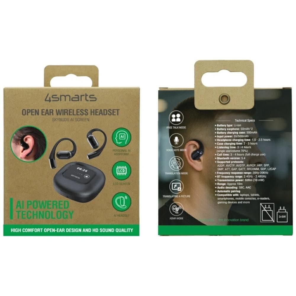 4smarts SkyBuds OWS Open-Ear Bluetooth-Kopfhörer mit KI-Bildschirm Schwarz - 13