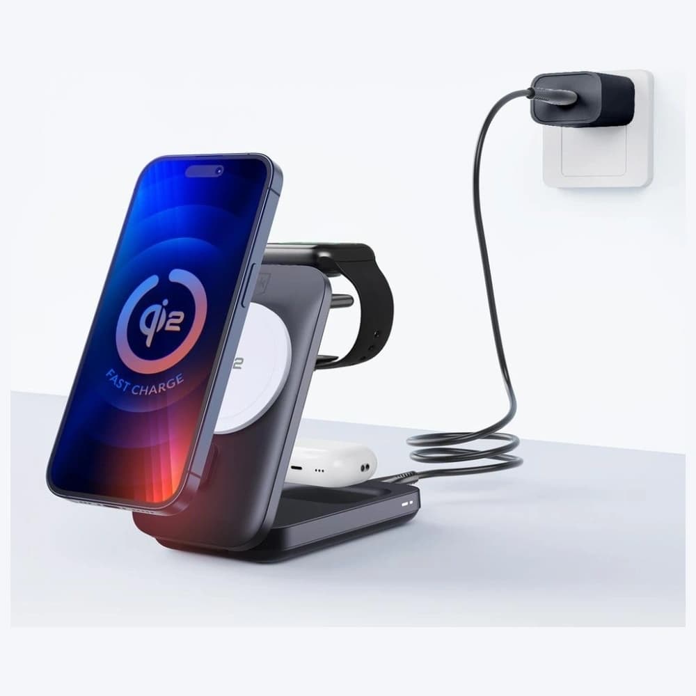 3MK MagRocket 3-in-1 15W Qi2 MPP Black Wireless Charger - 3