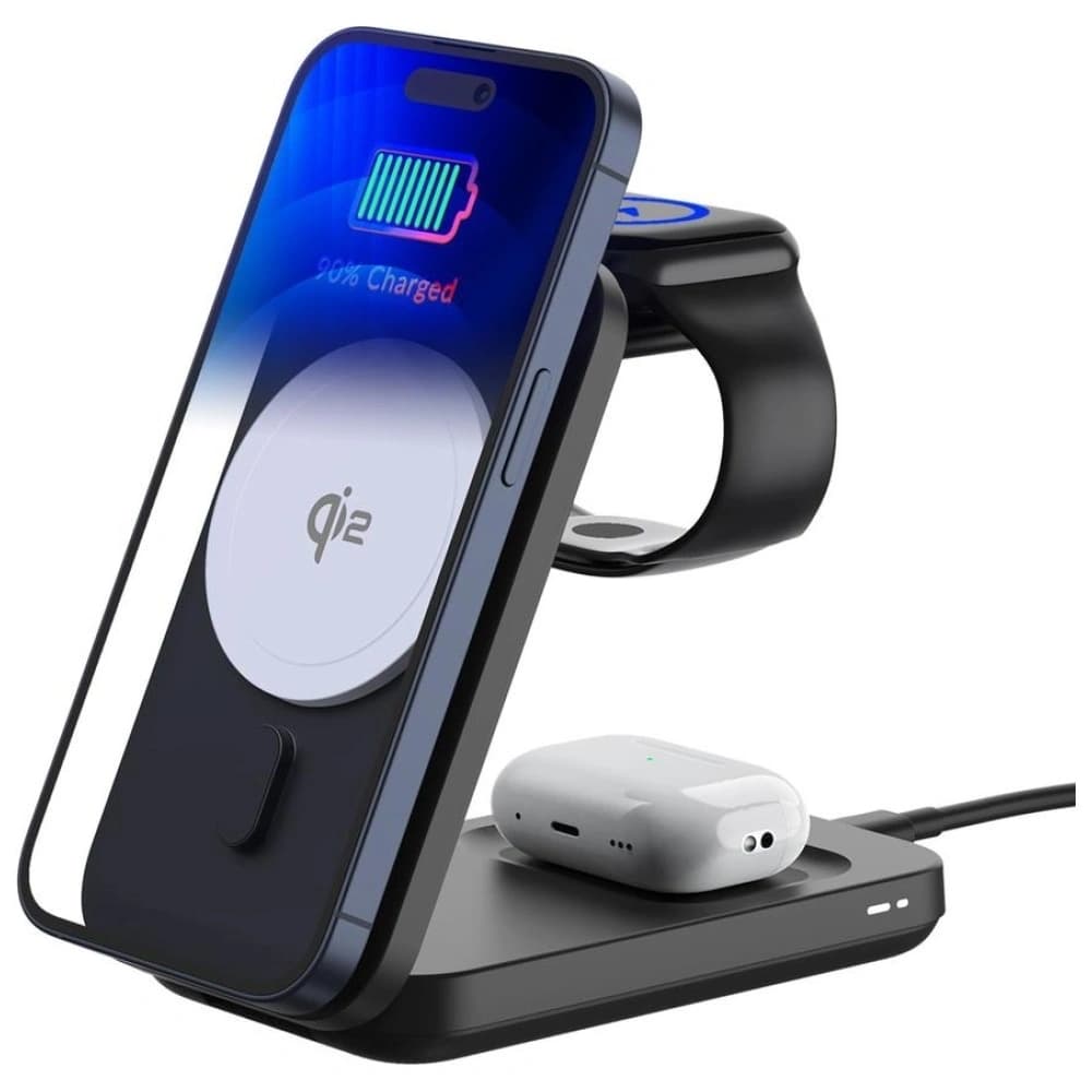 3MK MagRocket 3-in-1 15W Qi2 MPP Black Wireless Charger - 8