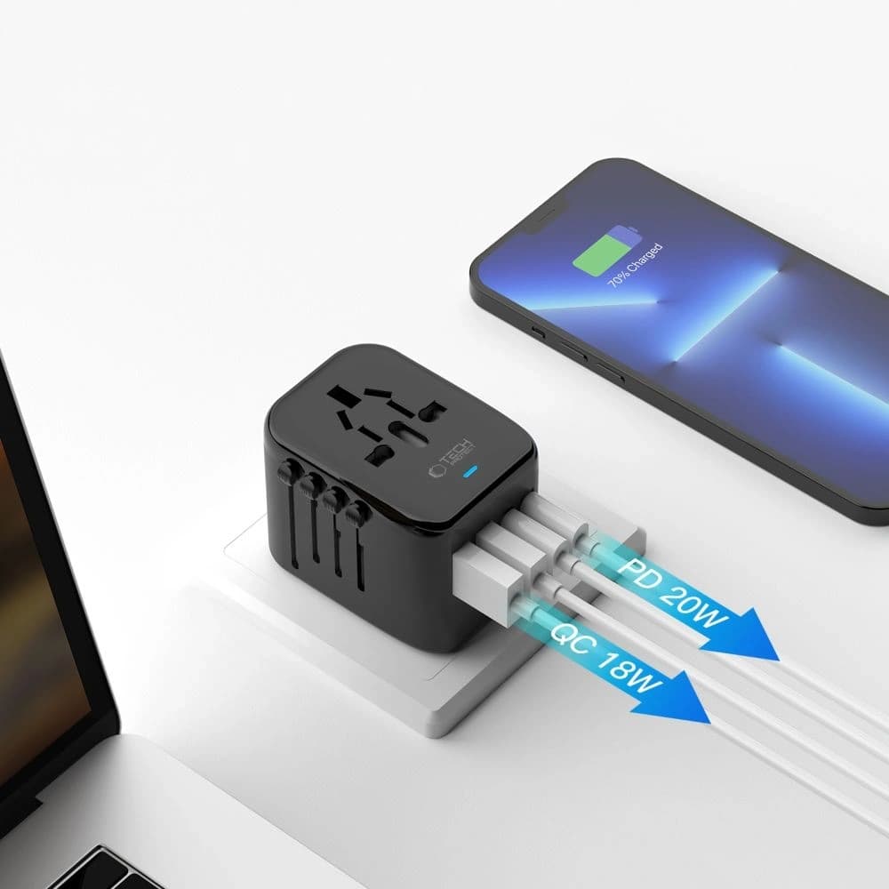 Tech-Protect TA200 Reiseadapter EU / UK / US / AU 2xUSB-A, 2xUSB-C Schwarz - 4