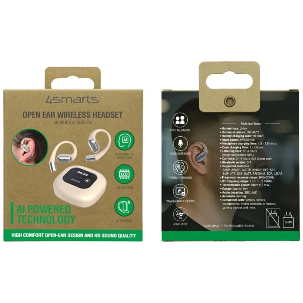 4smarts SkyBuds OWS Wireless Open-Ear Headphones Bluetooth 5.4 with AI Screen Beige - 13