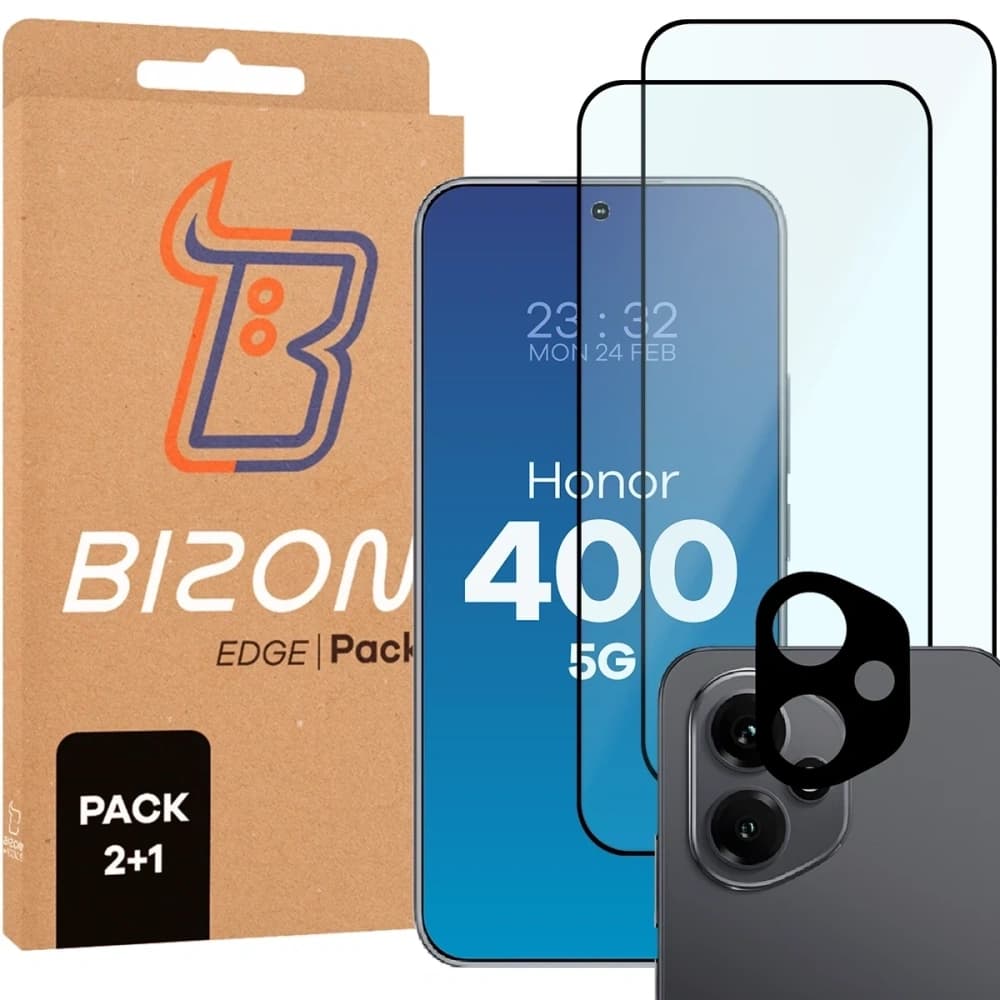 Bizon Edge 2 Pack 2x tempered glass + 1x lens protection Honor 400 - 1