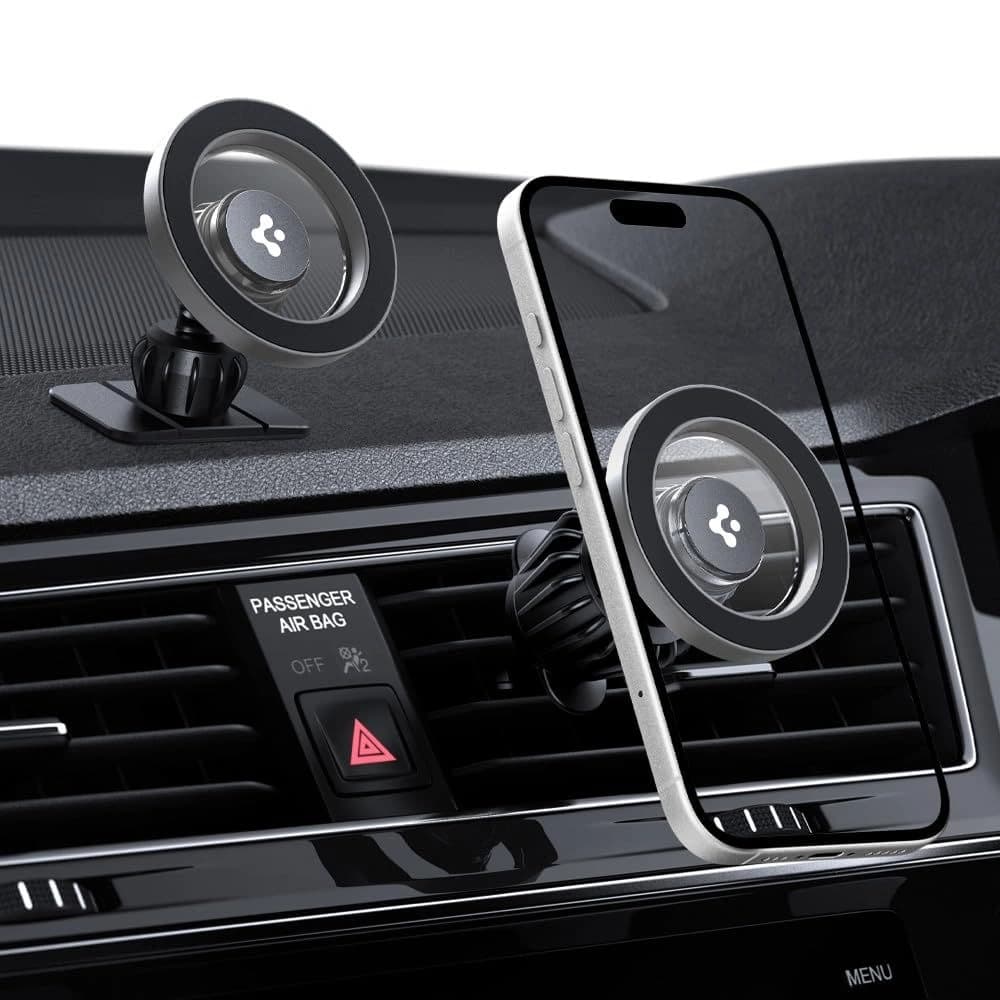 Uchwyt samochodowy na kokpit / do kratki Spigen MFT13 Magnetic MagSafe Dashboard & Vent Car Mount Silver - 5