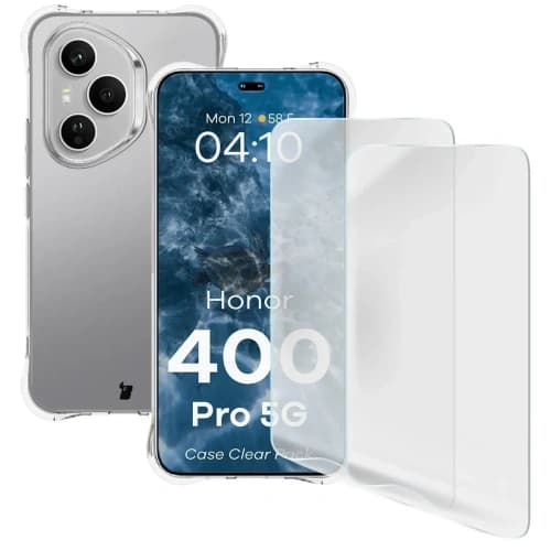 Bizon Case Clear Pack Hülle + 2x Displayschutzfolie für Honor 400 Pro