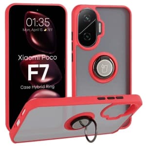 Bizon Case Hybrid Ring Xiaomi POCO F7 smoked with a red frame