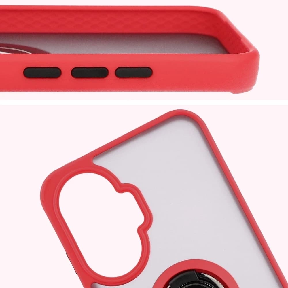 Etui z uchwytem na palec Bizon Case Hybrid Ring do Xiaomi POCO F7 przydymione z czerwoną ramką - 3