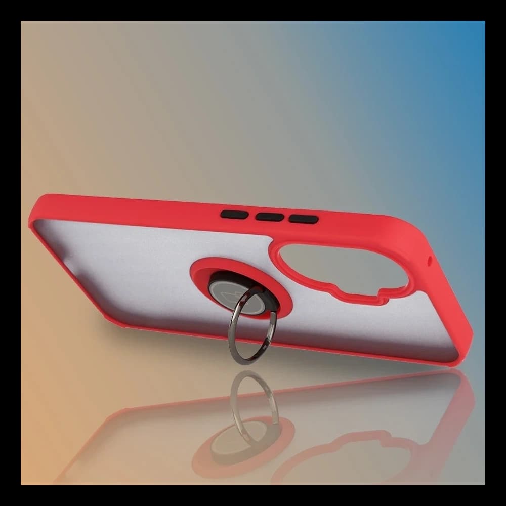 Etui z uchwytem na palec Bizon Case Hybrid Ring do Xiaomi POCO F7 przydymione z czerwoną ramką - 6