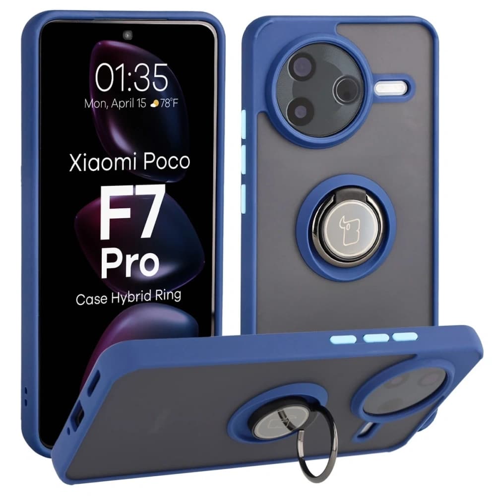 Bizon Case Hybrid Ring Xiaomi POCO F7 Pro rauchig mit marineblau - 1