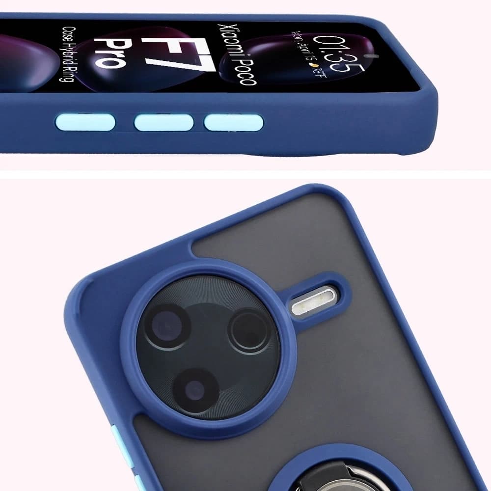 Bizon Case Hybrid Ring Xiaomi POCO F7 Pro rauchig mit marineblau - 3