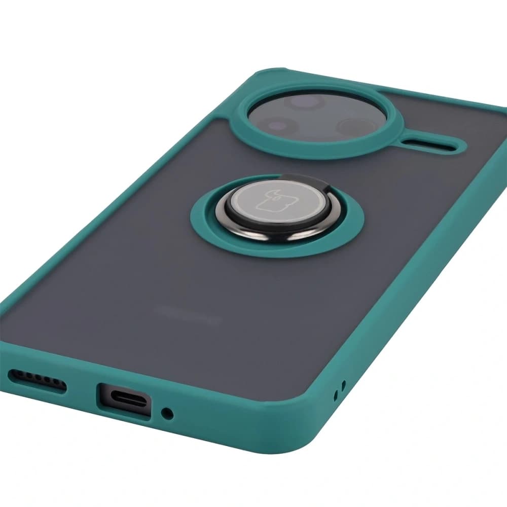 Bizon Case Hybrid Ring Xiaomi POCO F7 Pro rauchig mit einem dunkelgrünen Rahmen - 5