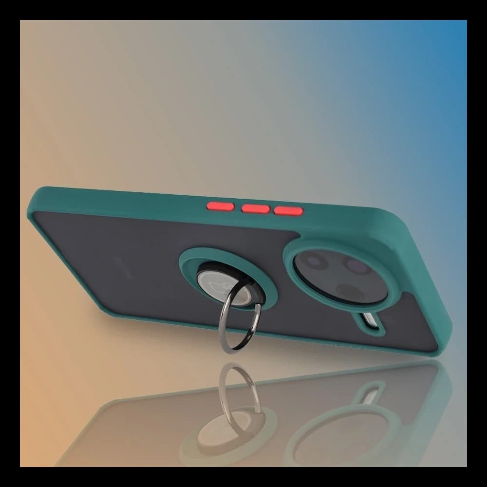 Bizon Case Hybrid Ring Xiaomi POCO F7 Pro rauchig mit einem dunkelgrünen Rahmen - 6