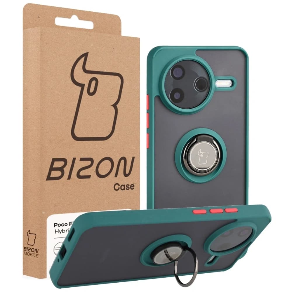 Bizon Case Hybrid Ring Xiaomi POCO F7 Pro rauchig mit einem dunkelgrünen Rahmen - 7