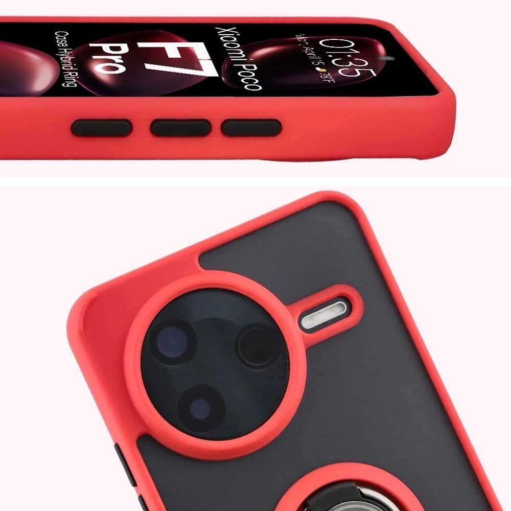 Bizon Case Hybrid Ring Xiaomi POCO F7 Pro rauchig mit rotem Rahmen - 3