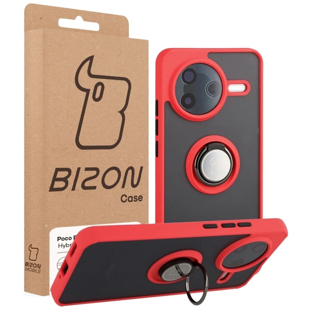 Bizon Case Hybrid Ring Xiaomi POCO F7 Pro rauchig mit rotem Rahmen - 7