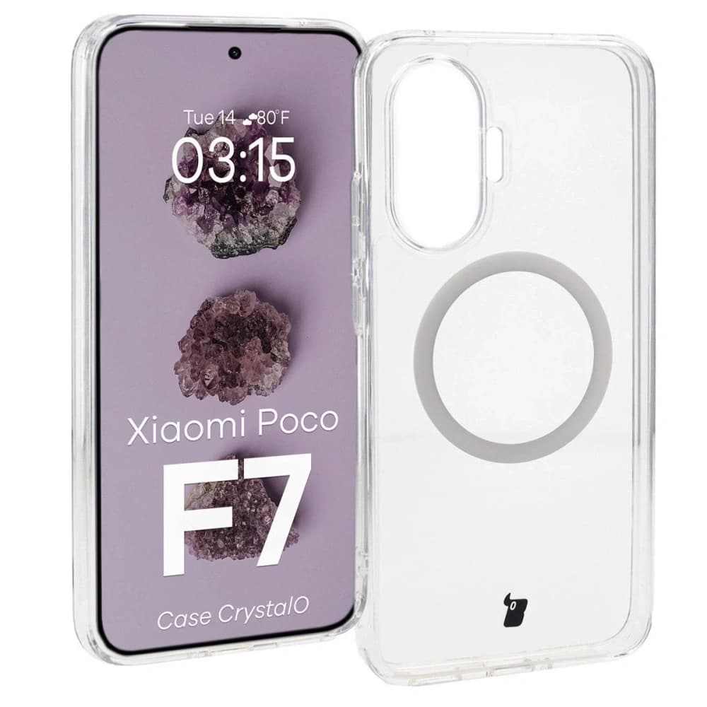 Etui z pierścieniem magnetycznym Bizon Case CrystalO do Xiaomi POCO F7 przezroczyste - 1