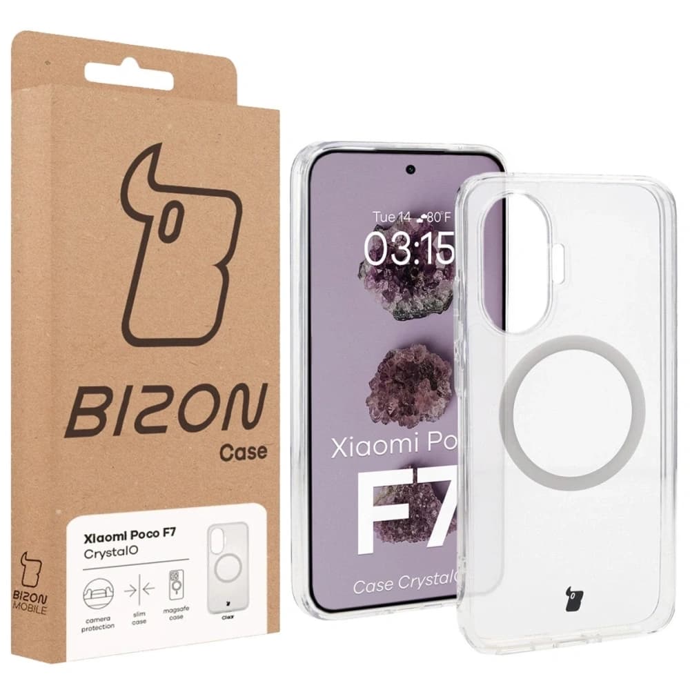 Etui z pierścieniem magnetycznym Bizon Case CrystalO do Xiaomi POCO F7 przezroczyste - 7