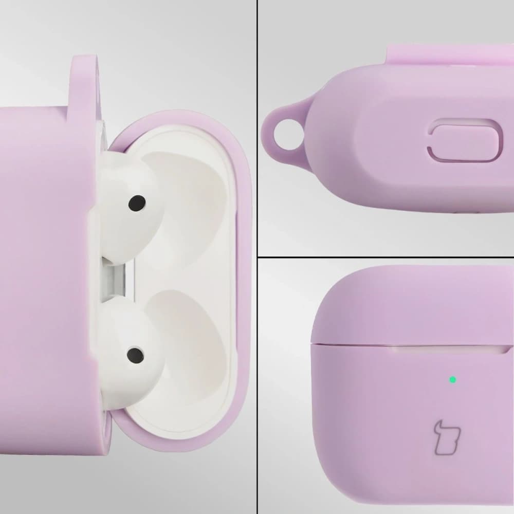 Silikonowe etui z karabińczykiem Bizon Case Headphone Silicone do Apple AirPods 3 lawendowe - 3