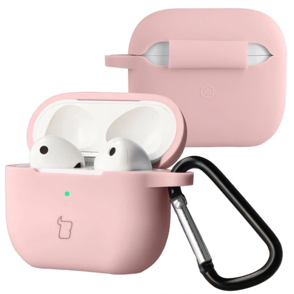 Silikonowe etui z karabińczykiem Bizon Case Headphone Silicone do Apple AirPods 3 jasnoróżowe - 1