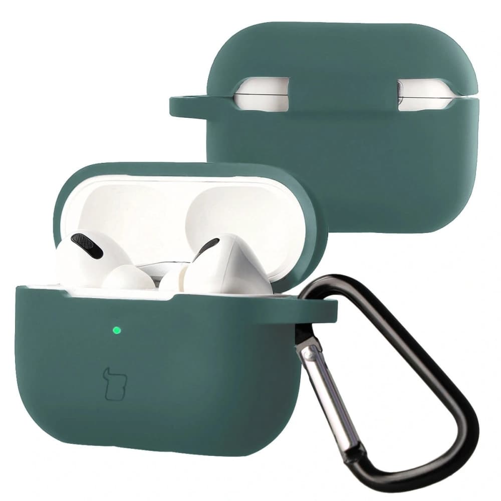 Silikonowe etui z karabińczykiem Bizon Case Headphone Silicone do Apple AirPods Pro 2 ciemnozielone - 1