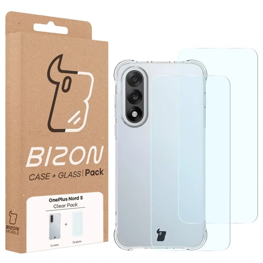 Bizon Case Clear Pack Hülle + 2x gehärtetes Glas OnePlus Nord 5 - 9