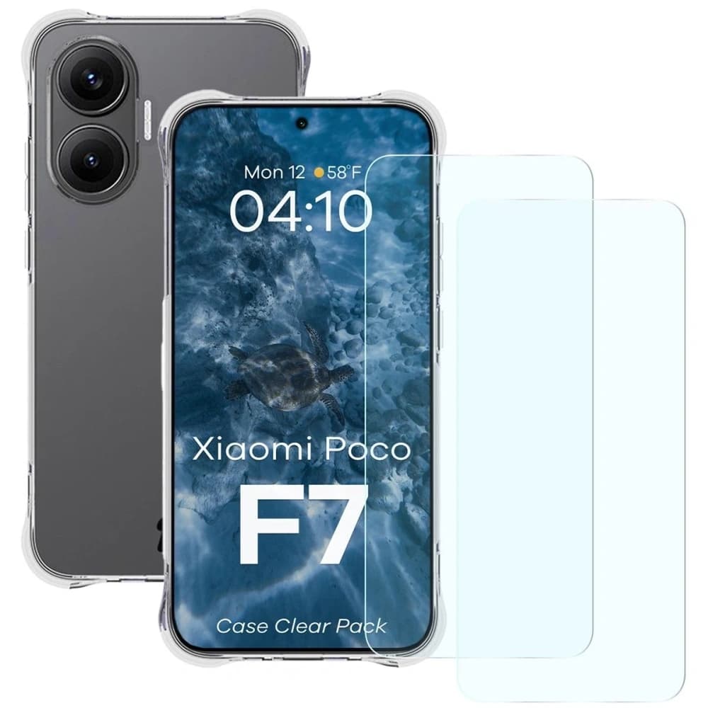 Bizon Case Clear Pack Hülle + 2x gehärtetes Glas für Xiaomi POCO F7 - 1