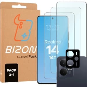 BIZON Clear 3x screen glass + camera glass Realme 14 5G / 14T 5G