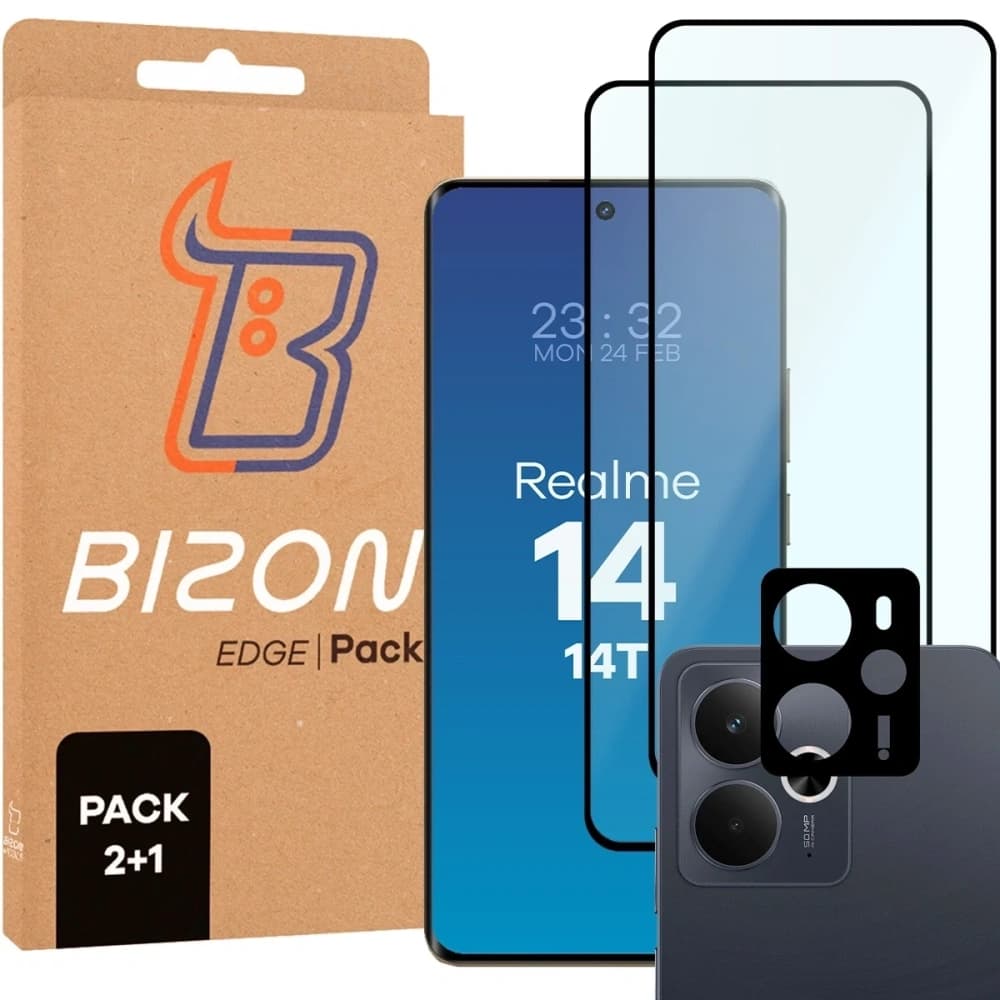 BIZON Edge Pack 2x screen glass + camera glass Realme 14 5G / 14T 5G - 1