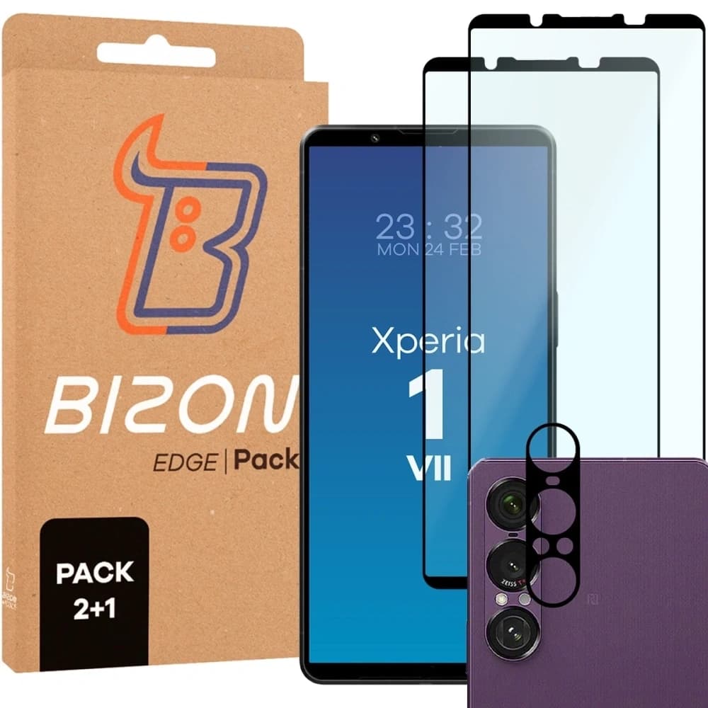 BIZON Edge Pack 2x Bildschirmglas + Kameraglas Sony Xperia 1 VII - 1