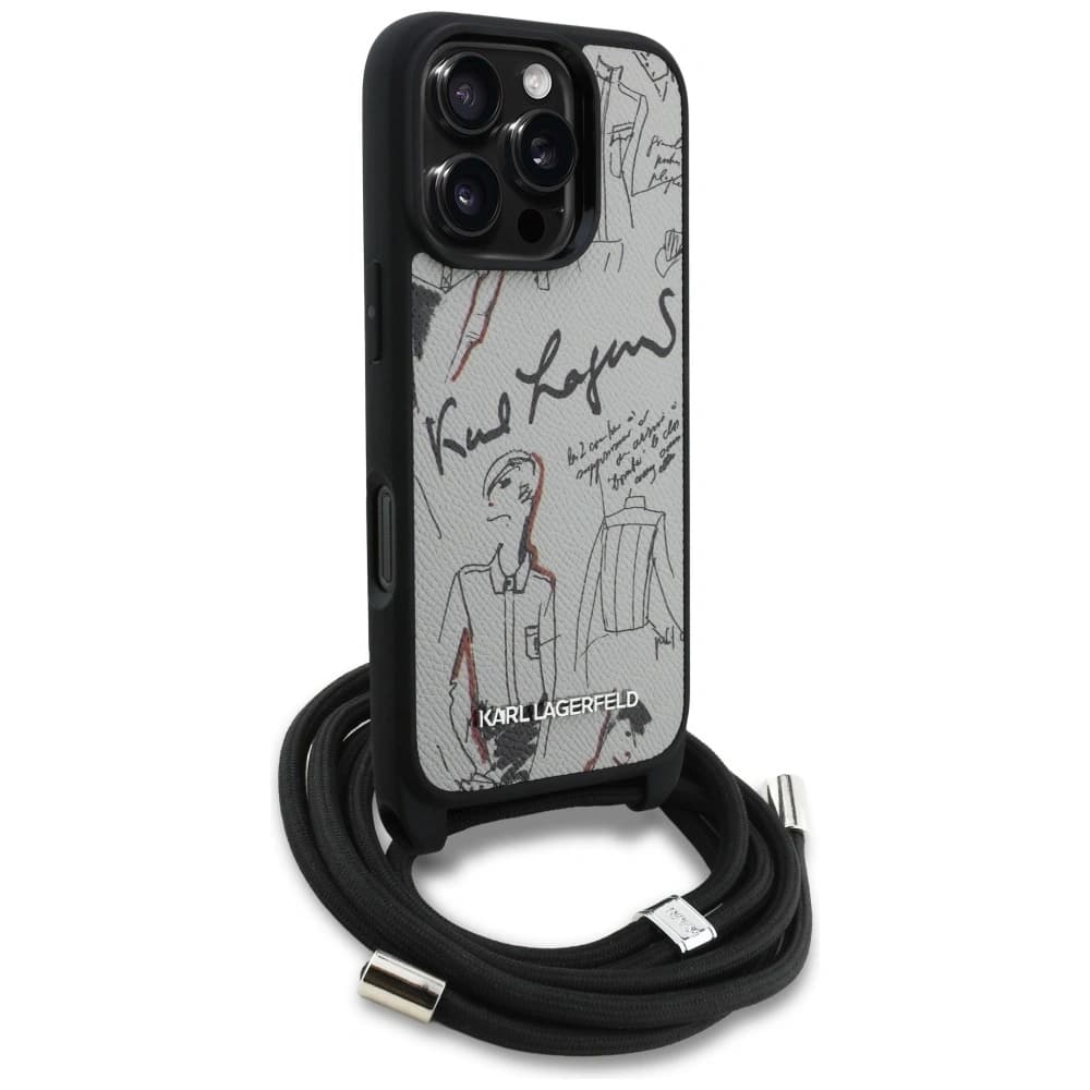 Karl Lagerfeld Crossbody Grained Pattern & Logo Apple iPhone 16 Pro Max grey - 3