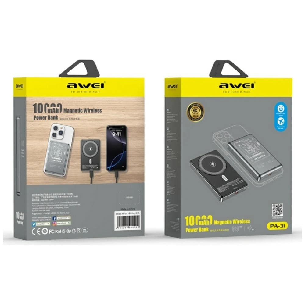 AWEI PA-31 10000mAh 20W Powerbank MagSafe grau - 2