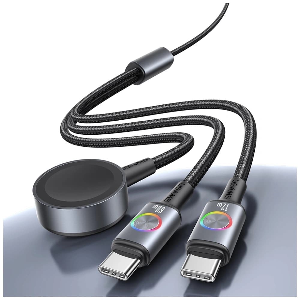 USAMS Huan Serie SJ754 3-in-1 72W USB-C / USB-C Kabel 60W, USB-C 12W + Uhrenladegerät 2.5W tarnfrei - 2